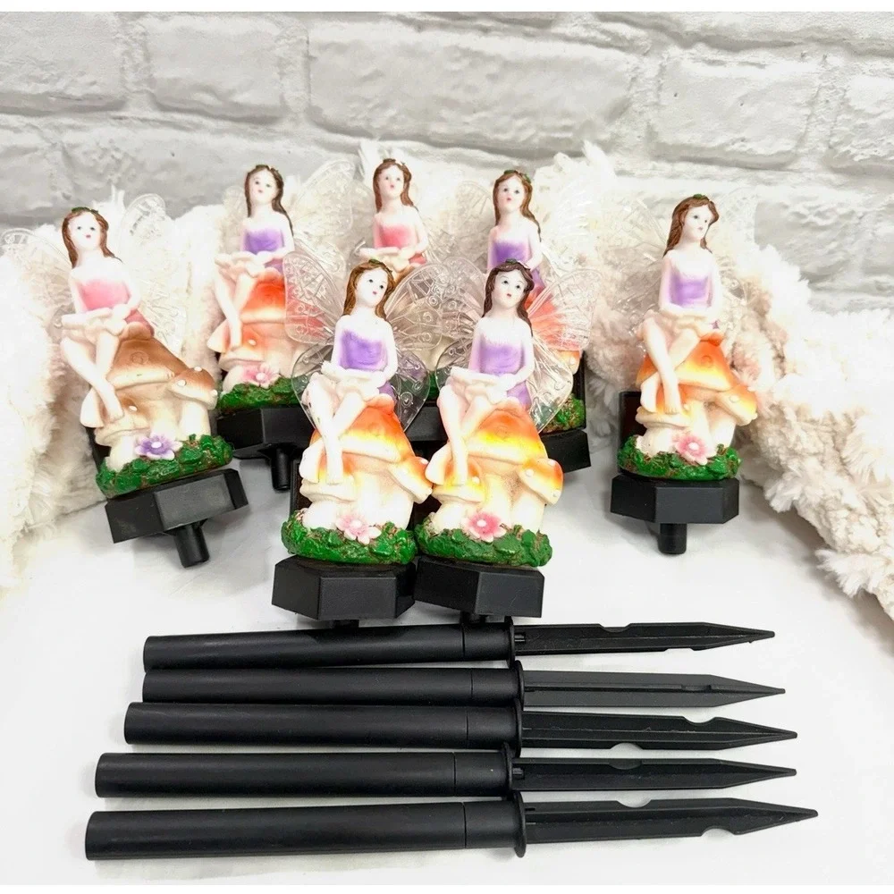 Fairy Solar Garden Stake Lights Whimsical Garden Fairy Mushroom Garden Lamps 5pc